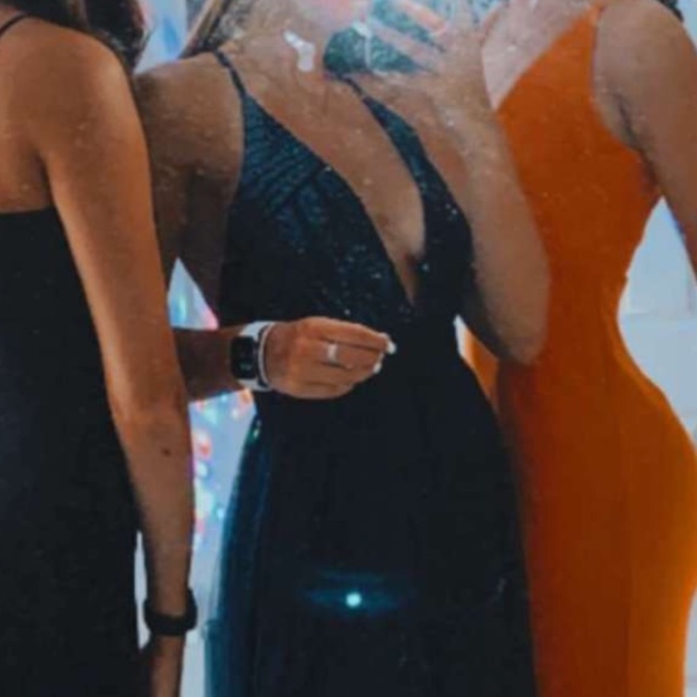 Formal Long Sequence & Mesh Overlay Gown - Navy B… - image 6